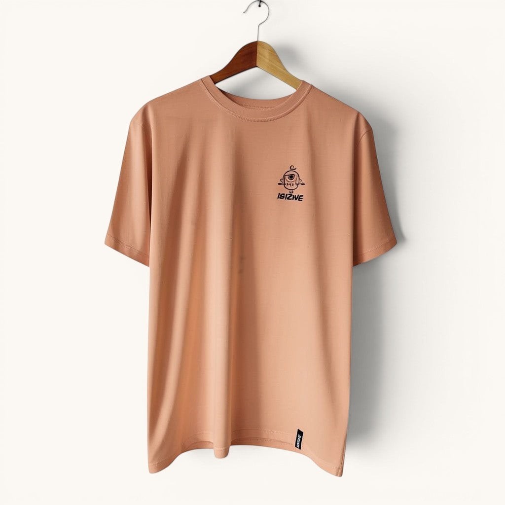 Camiseta ISIZWE arena de manga corta con gráfico de ojo en el pecho. Tejido suave y transpirable.