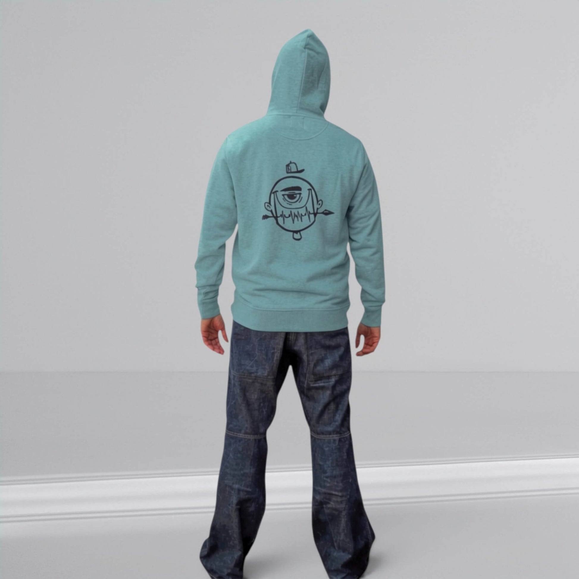 ISIZWE sudadera con capucha azul verdoso de mezcla de algodón con estampado gráfico en la espalda.