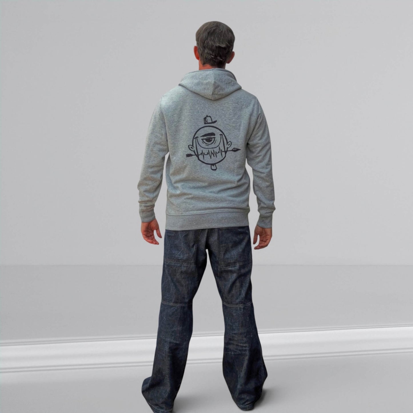 ISIZWE sudadera gris de algodón con capucha y estampado gráfico en la espalda. Bolsillo canguro.