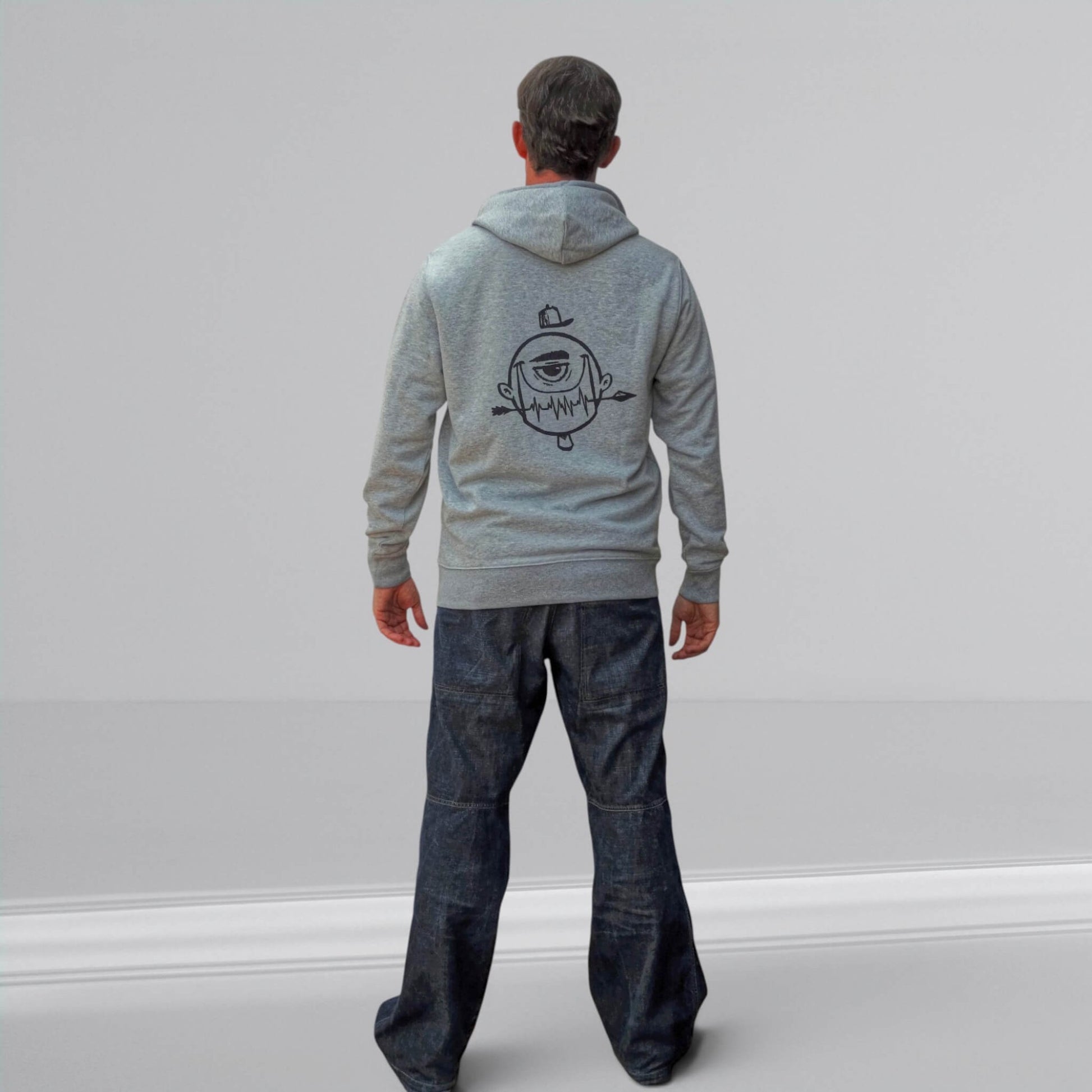 ISIZWE sudadera gris de algodón con capucha y estampado gráfico en la espalda. Bolsillo canguro.